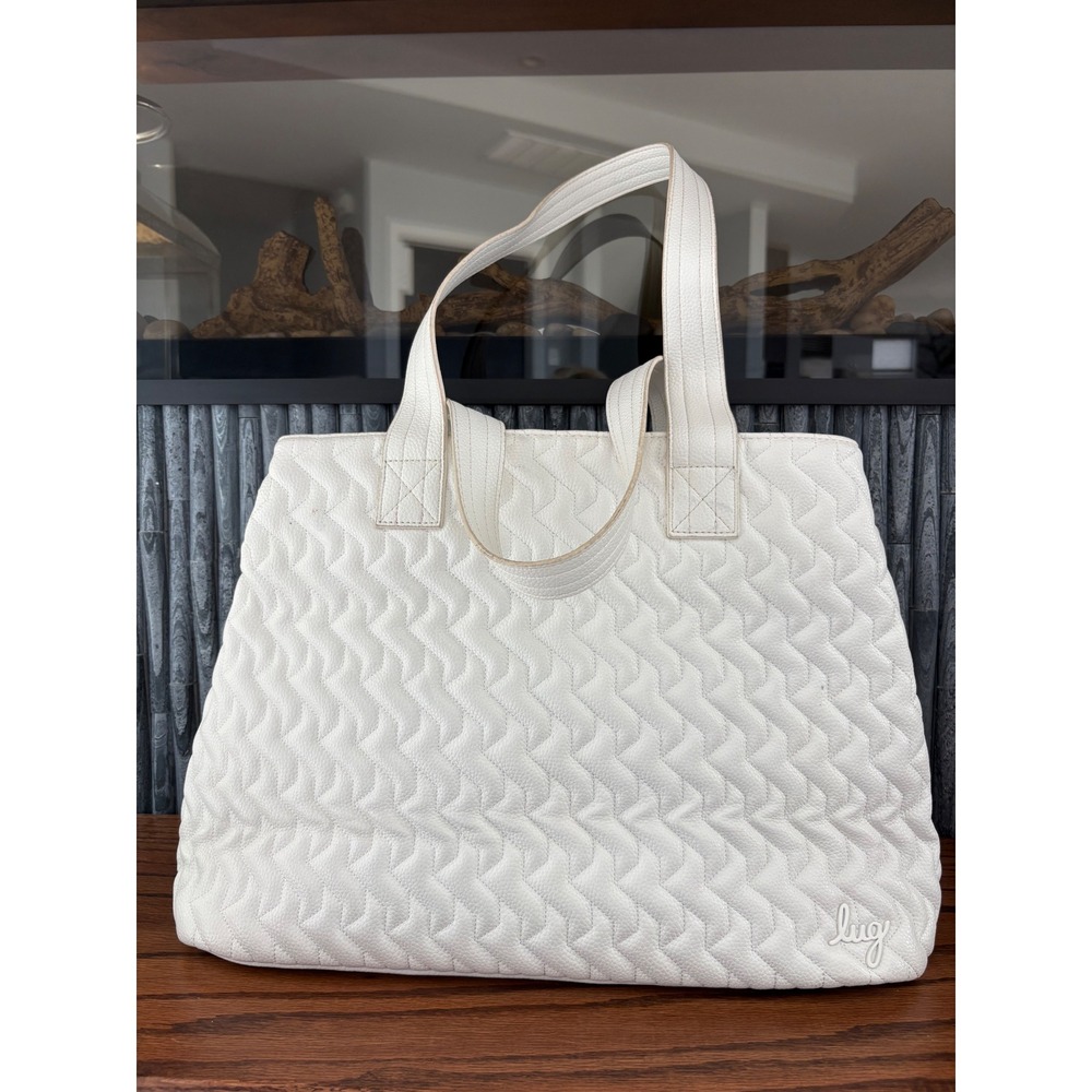 Lug Tempo VL Quilted Vegan Leather Tote Bag White Floral Lining Travel Shoulder